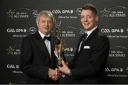 6 November 2015; Ard Stiúrthóir of the GAA Páraic Duffy, and Conor McManus, with his GAA GPA All-Star Award at the GAA GPA All-Star Awards 2015 Sponsored by Opel. Convention Centre, Dublin. Photo by Sportsfile