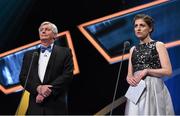 6 November 2015; MC's Michael Lyster and Joanne Cantwell during the GAA GPA All-Star Awards 2015 Sponsored by Opel. Convention Centre, Dublin. Picture credit: Brendan Moran / SPORTSFILE