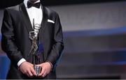 6 November 2015; A general view of a player standing with his award on stage at the GAA GPA All-Star Awards 2015 Sponsored by Opel. Convention Centre, Dublin. Picture credit: Brendan Moran / SPORTSFILE