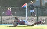 7 November 2015; Clontarf's Matt Darcy scores his side's first try of the game. Clontarf Rugby Club, Castle Avenue, Clontarf, Dublin 3. Picture credit: Ramsey Cardy / SPORTSFILE