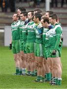 8 November 2015; The St Patrick's team stand during the playing of the National Anthem. AIB Leinster GAA Senior Club Football Championship Quarter-Final, St Patrick's v Ballyboden St. Enda's. County Grounds, Drogheda, Co. Louth. Picture credit: Ray McManus / SPORTSFILE