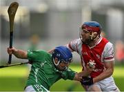 8 November 2015; Brian Carroll, Coolderry, is tackled by Shane Stapleton, Cuala. AIB Leinster GAA Senior Club Hurling Championship Quarter-Final, Coolderry v Cuala. O'Connor Park, Tullamore, Co. Offaly. Picture credit: Ramsey Cardy / SPORTSFILE