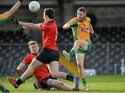 8 November 2015; Michael Lundy, Corofin, scoring a point dispite the attemtions of Stephen Keenan and Jonathan Martyn, St Mary's. AIB Connacht GAA Senior Club Football Championship Semi-Final, St Mary's v Corofin. Markievicz Park, Sligo. Picture credit: Oliver McVeigh / SPORTSFILE