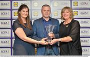 1 June 2016; Waterford manager Pat Sullivan, centre, receives his award for the Lidl Manager of the League in Association with the Irish Daily Star from Aoife Clarke, head of communications, Lidl Ireland, left, and Marie Hickey, President of Ladies Gaelic Football, right, at the Lidl Ladies Teams of the League Award Night. The Lidl Teams of the League were presented at Croke Park with 60 players recognised for their performances throughout the 2016 Lidl National Football League Campaign. The 4 teams were selected by opposition managers who selected the best players in their position with the players receiving the most votes being selected in their position. Croke Park, Dublin. Photo by Cody Glenn/Sportsfile