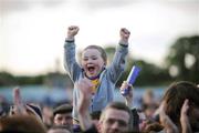 29 July 2009; Three-year-old Clare supporter Oisin O'Brien from Crusheen, Co. Clare, celebrate his team's win. Bord Gais Energy GAA Munster U21 Hurling Championship Final, Waterford v Clare, Fraher Field, Dungarvan, Co Waterford. Picture credit: Matt Browne / SPORTSFILE