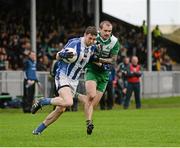 8 November 2015; Aran Waters, Ballyboden St. Enda's, in action against Paddy Keenan, St Patrick's. AIB Leinster GAA Senior Club Football Championship Quarter-Final, St Patrick's v Ballyboden St. Enda's. County Grounds, Drogheda, Co. Louth. Picture credit: Dean Cullen / SPORTSFILE