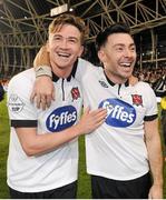 8 November 2015; Ronan Finn and Richard Towell, Dundalk FC celebrate their team's victory after the final whsitle. Irish Daily Mail Cup Final, Dundalk FC v Cork City FC. Aviva Stadium, Lansdowne Road, Dublin. Picture credit: Seb Daly / SPORTSFILE