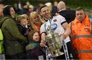 8 November 2015; Andy Boyle, Dundalk FC, celebrates with supporters after the game. Irish Daily Mail Cup Final, Dundalk FC v Cork City FC. Aviva Stadium, Lansdowne Road, Dublin. Photo by Sportsfile