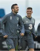 9 November 2015; Republic of Ireland 's Shane Duffy, left, and Ciaran Clark during squad training. Republic of Ireland Squad Training, National Sports Campus, Abbotstown, Co. Dublin. Picture credit: David Maher / SPORTSFILE