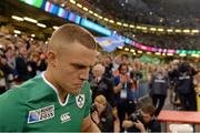 18 October 2015; Ian Madigan, Ireland, walks onto the pitch ahead of the game. 2015 Rugby World Cup Quarter-Final, Ireland v Argentina. Millennium Stadium, Cardiff, Wales. Picture credit: Brendan Moran / SPORTSFILE