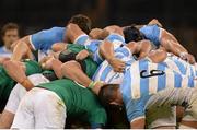 18 October 2015; A view of a scrum during the game. 2015 Rugby World Cup Quarter-Final, Ireland v Argentina. Millennium Stadium, Cardiff, Wales. Picture credit: Brendan Moran / SPORTSFILE