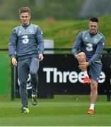 10 November 2015; Republic of Ireland 's Kevin Doyle and Robbie Keane, right, during squad training. Republic of Ireland Squad Training, National Sports Campus, Abbotstown, Co. Dublin. Picture credit: David Maher / SPORTSFILE