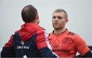 10 November 2015; Munster's Keith Earls in conversation with assistant coach Ian Costello before squad training. University of Limerick, Limerick. Picture credit: Diarmuid Greene / SPORTSFILE