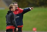 10 November 2015; Munster head coach Anthony Foley, right, in conversation with scrum coach Jerry Flannery during squad training. University of Limerick, Limerick. Picture credit: Diarmuid Greene / SPORTSFILE