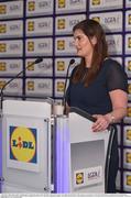 1 June 2016; Aoife Clarke, head of communications, Lidl Ireland, speaks at the Lidl Ladies Teams of the League Award Night. The Lidl Teams of the League were presented at Croke Park with 60 players recognised for their performances throughout the 2016 Lidl National Football League Campaign. The 4 teams were selected by opposition managers who selected the best players in their position with the players receiving the most votes being selected in their position. Croke Park, Dublin. Photo by Cody Glenn/Sportsfile