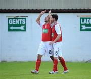 30 July 2009; Declan O'Brien, 23, St. Patrick’s Athletic, celebrates with team-mate Damian Lynch after scoring his side's first goal against Krylya Sovetov. Europa League, 3rd Round Qualifier, 1st leg, St. Patrick’s Athletic v Krylya Sovetov, Richmond Park, Dublin. Picture credit: Matt Browne / SPORTSFILE
