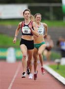 2 August 2009; Deirdre Byrne, 35, Sli Cualann AC, comes home ahead of eventual second Kelly McNiece, Liscarroll, AC, to win the Women's 1500m Final. Woodie's DIY / AAI National Senior Track & Field Championships. Morton Stadium, Santry, Dublin. Picture credit: Brendan Moran / SPORTSFILE