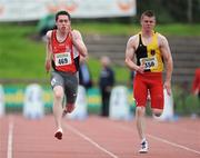 2 August 2009; Jason Smyth, 469, City of Derry AC, leads eventual second Jonathan Holmes, Kilkenny City Harriers AC, on his way to winning the Men's 100m Final. Woodie's DIY / AAI National Senior Track & Field Championships. Morton Stadium, Santry, Dublin. Picture credit: Brendan Moran / SPORTSFILE