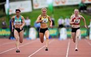 2 August 2009; Ailis McSweeney, 97, Leevale AC, leads eventual fifth Anna Boyle, 118, Ballymena and Antrim AC, and eventual fourth Louise Kiernan, 33, Fingallians AC, on her way to winning the Women's 100m Final. Woodie's DIY / AAI National Senior Track & Field Championships. Morton Stadium, Santry, Dublin. Picture credit: Brendan Moran / SPORTSFILE