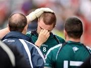 2 August 2009; A dejected Daryl Flynn, Kildare, is consoled after his side's defeat. GAA Football All-Ireland Senior Championship Quarter-Final, Tyrone v Kildare, Croke Park, Dublin. Picture credit: Stephen McCarthy / SPORTSFILE