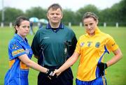 31 July 2009; Referee Joe Murray with Ann Marie O'Gorman, left, Tipperary captain, and Jennifer Higgins, Roscommon captain. All-Ireland Minor B Championship Final, Tipperary v Roscommon, Ferbane Gaa Club, Ferbane, Co. Offaly. Picture credit: Matt Browne / SPORTSFILE