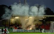 18 September 2015; Shamrock Rovers supporters with flares in the stands. SSE Airtricity League Premier Division, Derry City v Shamrock Rovers. Brandywell, Derry. Picture credit: Oliver McVeigh / SPORTSFILE