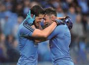 20 September 2015; Dublin's Rory O'Carroll, left, and Philip McMahon celebrate at the final whistle. GAA Football All-Ireland Senior Championship Final, Dublin v Kerry, Croke Park, Dublin. Picture credit: Ramsey Cardy / SPORTSFILE