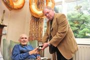 31 July 2009; Martin White, the oldest All-Ireland hurling medal winner still alive, was joined for his 100th birthday celebrations by Kilkenny county board chairman Paul Kinsella at his Dublin home in Glasnevin. Martin won Senior All-Ireland hurling medals with Kilkenny in 1932, 1933 & 1935. Picture credit: David Maher / SPORTSFILE