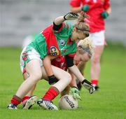 2 August 2009; Claire O'Connor, Cork, in action against Ciara Hanahoe, Mayo. All-Ireland Minor A Championship Final, Cork v Mayo, Wolfe Tones GAA Club, Shannon, Co. Clare. Picture credit: Kieran Clancy / SPORTSFILE