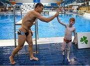 14 November 2015; Seven year old Ruben Forsythe, from Antrim Town, and who has the condition Cystic Fibrosis, after diving with Tom Daley, Dive London. Irish Open Diving Championships Day 2. National Aquatics Centre, Blanchardstown, Dublin. Photo by Sportsfile