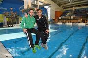 14 November 2015; Divers Oliver Dingley, Shamrock Diving Club, left, and Tom Daley, Dive London. Irish Open Diving Championships Day 2. National Aquatics Centre, Blanchardstown, Dublin. Photo by Sportsfile