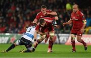 14 November 2015; Jack O'Donoghue, Munster, supported by team-mates CJ Stander and BJ Botha, is tackled by Edoardo Gori, Benetton Treviso. European Rugby Champions Cup, Pool 4, Round 1, Munster v Benetton Treviso. Thomond Park, Limerick. Picture credit: Diarmuid Greene / SPORTSFILE