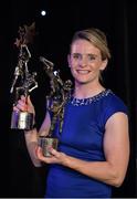 14 November 2015; Senior Players' Player of the Year, Briege Corkery, Cork, with her All Star award and her Players' Player of the Year Award. 2015 LGFA TG4 Ladies Football Allstar Awards, CityWest Hotel, Saggart, Co. Dublin. Picture credit: Brendan Moran / SPORTSFILE