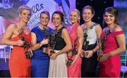 14 November 2015; Cork players, from left, Valerie Mulcahy, Briege Corkery, Geraldine O'Flynn, Vera Foley, Rena Buckley, and Marie Ambrose with their All Star awards. 2015 LGFA TG4 Ladies Football Allstar Awards, CityWest Hotel, Saggart, Co. Dublin. Picture credit: Brendan Moran / SPORTSFILE