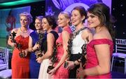 14 November 2015; Cork players, from left, Valerie Mulcahy, Briege Corkery, Geraldine O'Flynn, Vera Foley, Rena Buckley, and Marie Ambrose with their All Star awards. 2015 LGFA TG4 Ladies Football Allstar Awards, CityWest Hotel, Saggart, Co. Dublin. Picture credit: Ray McManus / SPORTSFILE