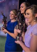 14 November 2015; Senior Players' Player of the Year, Briege Corkery, left, with Junior Players' Player of the Year Kate Flood, centre, Louth, and Intermediate Players' Player of the Year Aileen Wall, Waterford. 2015 LGFA TG4 Ladies Football Allstar Awards, CityWest Hotel, Saggart, Co. Dublin. Picture credit: Ray McManus / SPORTSFILE