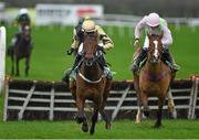 15 November 2015; Nicholas Canyon, with David Mullins up, leads Faugheen, with Ruby Walsh up, on their way to winning the StanJames.com Morgiana Hurdle. Punchestown Racecourse, Punchestown, Co. Kildare. Picture credit: Matt Browne / SPORTSFILE