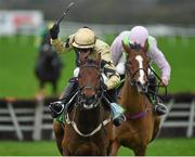 15 November 2015; Nicholas Canyon, with David Mullins up, leads Faugheen, with Ruby Walsh up, on their way to winning the StanJames.com Morgiana Hurdle. Punchestown Racecourse, Punchestown, Co. Kildare. Picture credit: Matt Browne / SPORTSFILE