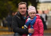 15 November 2015; Leinster supporters Kevin and 5-year old Katy Reid, from Laois. European Rugby Champions Cup, Pool 5, Round 1, Leinster v Wasps. RDS, Ballsbridge, Dublin. Picture credit: Ramsey Cardy / SPORTSFILE