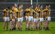 15 November 2015; The Crossmaglen Rangers squad stand for a minutes silence in memory of the Paris terrorist attack victims. AIB Ulster GAA Senior Club Football Championship, Semi-Final, Kilcoo v Crossmaglen Rangers. Páirc Esler, Newry, Co. Down. Picture credit: Oliver McVeigh / SPORTSFILE
