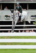 6 August 2009; Mullaghdrin Gold Rain, with Shane Breen up, Ireland, jumps the fourth fence on their way to winning the International Speed Derby. Fáilte Ireland Dublin Horse Show 2009, RDS, Ballsbridge, Dublin. Picture credit: Matt Browne / SPORTSFILE