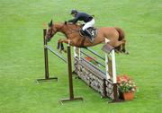 6 August 2009; Jakar De Moyon, with Conor Swail up, jumps the tenth fence during the International Speed Derby. Fáilte Ireland Dublin Horse Show 2009, RDS, Ballsbridge, Dublin. Picture credit: Matt Browne / SPORTSFILE