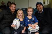15 November 2015; Leinster matchday mascots Holly and Jenna Colgan, from Foxrock, Dublin with Jimmy Gopperth and Isa Nacewa before the European Rugby Champions Cup, Pool 5, Round 1, clash between Leinster and Wasps at the RDS, Ballsbridge, Dublin. Picture credit: Brendan Moran / SPORTSFILE