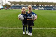 15 November 2015; Leinster matchday mascots Holly and Jenna Colgan, from Foxrock, Dublin, before the European Rugby Champions Cup, Pool 5, Round 1, clash between Leinster and Wasps at the RDS, Ballsbridge, Dublin. Picture credit: Brendan Moran / SPORTSFILE
