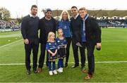 15 November 2015; Leinster matchday mascots Holly and Jenna Colgan, from Foxrock, Dublin, and their family with Rob Kearney, Isa Nacewa and Ben Te'o before the European Rugby Champions Cup, Pool 5, Round 1, clash between Leinster and Wasps at the RDS, Ballsbridge, Dublin. Picture credit: Brendan Moran / SPORTSFILE