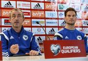 15 November 2015; Bosnia and Herzegovina head coach Mehmed Bazdarevic with Asmir Begovic, right, during a press conference. Aviva Stadium, Lansdowne Road, Dublin. Picture credit: David Maher / SPORTSFILE