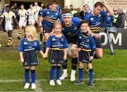 15 November 2015; Leinster matchday mascots Holly and Jenna Colgan, from Foxrock, Dublin and Conal O'Driscoll, from Sandyford, Dublin, walk out with team-captain Jamie Heaslip before the European Rugby Champions Cup, Pool 5, Round 1, clash between Leinster and Wasps at the RDS, Ballsbridge, Dublin. Picture credit: Brendan Moran / SPORTSFILE