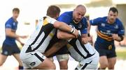 15 November 2015; Hayden Triggs, Leinster, is tackled by Phil Swainston, left, and Simon McIntyre, Wasps. European Rugby Champions Cup, Pool 5, Round 1, Leinster v Wasps. RDS, Ballsbridge, Dublin. Picture credit: Stephen McCarthy / SPORTSFILE