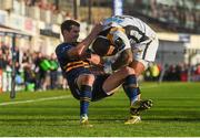 15 November 2015; Sailosi Tagicakibau, Wasps, is tackled by Jonathan Sexton, Leinster. European Rugby Champions Cup, Pool 5, Round 1, Leinster v Wasps. RDS, Ballsbridge, Dublin. Picture credit: Ramsey Cardy / SPORTSFILE
