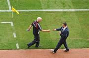 2 August 2009; Cork manager Conor Counihan, left, and Donegal manager John Joe Doherty shake hands ahead of the match. GAA Football All-Ireland Senior Championship Quarter-Final, Cork v Donegal, Croke Park, Dublin. Picture credit: Stephen McCarthy / SPORTSFILE